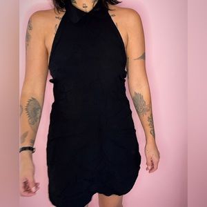 OG American Apparel Collared Black Halter Mini Dress – XS | Backless Fit